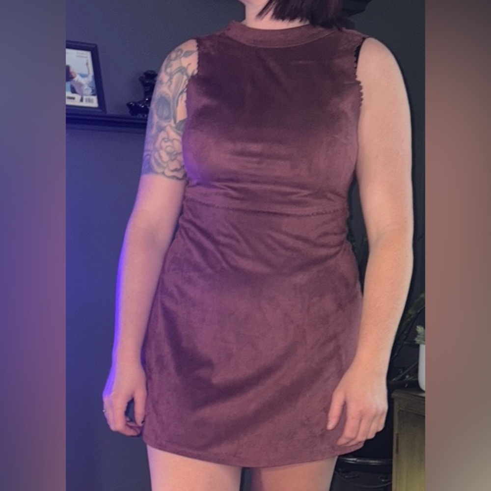 Elegant Brown Sleeveless suede Dress